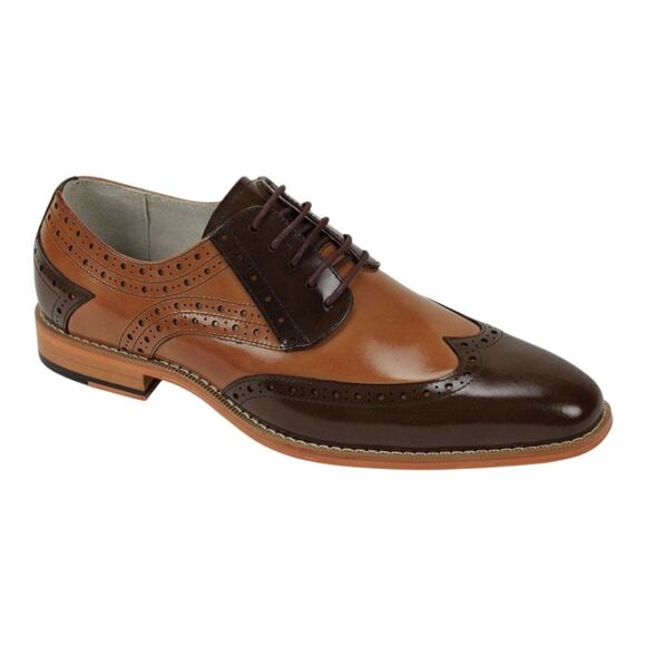 GIOVANNI MEN'S CHOCOLATE BROWN/TAN LEATHER WING TIP DRESS SHOE. TROY. - Picture 2 of 2
